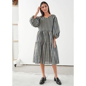 & Other Stories Puff Sleeve Check Tiered Dress